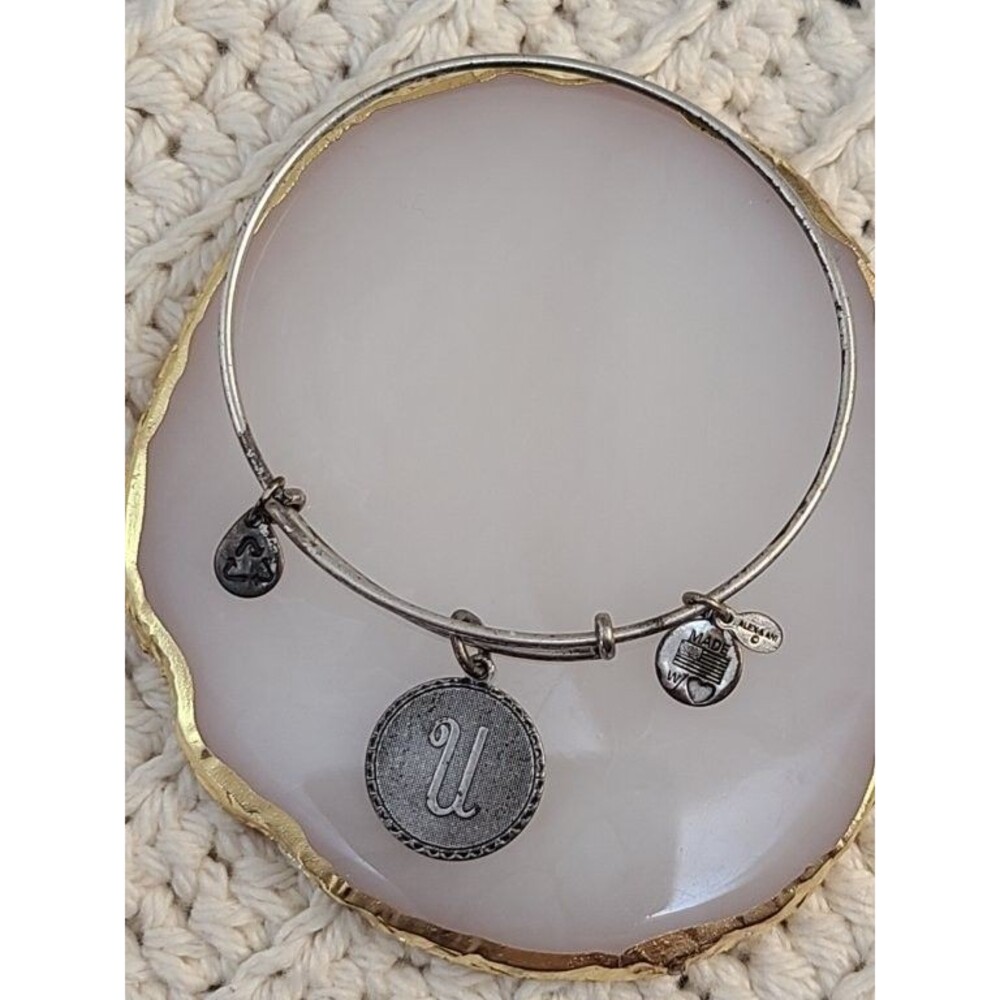 Alex and Ani U Initial Charm Bracelet Silver Tone Adjustable Made USA 7.75